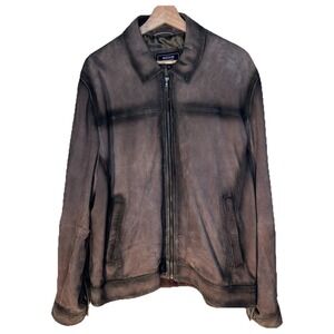 Men's Missani XL Genuine Leather Bomber Biker Stonewashed Jacket Grunge Dad Edgy